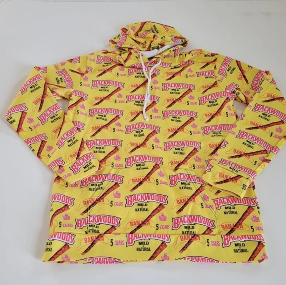 Backwoods Mild N Natural All Over Print Hoodie Size Large Unisex Yellow EUC